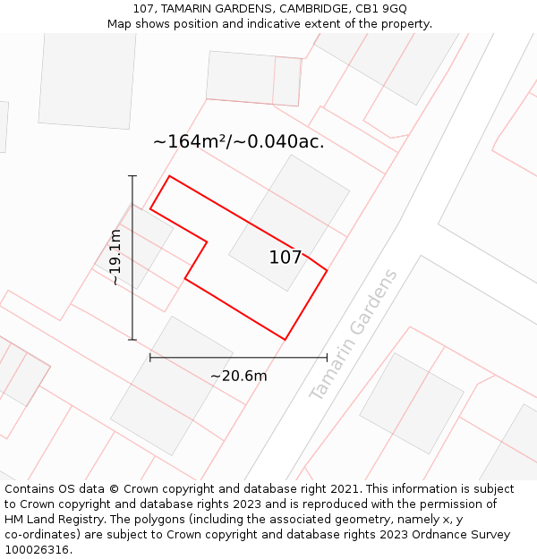 107, TAMARIN GARDENS, CAMBRIDGE, CB1 9GQ: Plot and title map