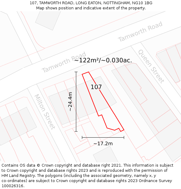 107, TAMWORTH ROAD, LONG EATON, NOTTINGHAM, NG10 1BG: Plot and title map