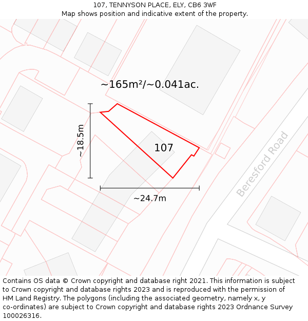 107, TENNYSON PLACE, ELY, CB6 3WF: Plot and title map