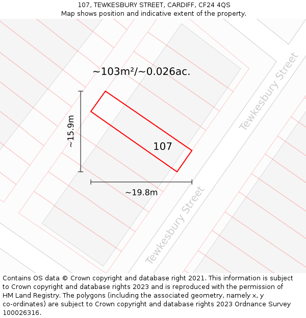 107, TEWKESBURY STREET, CARDIFF, CF24 4QS: Plot and title map