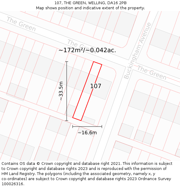 107, THE GREEN, WELLING, DA16 2PB: Plot and title map