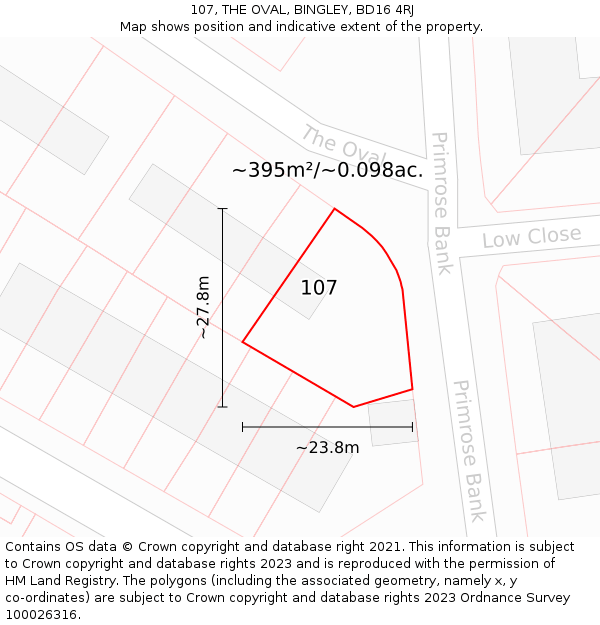 107, THE OVAL, BINGLEY, BD16 4RJ: Plot and title map