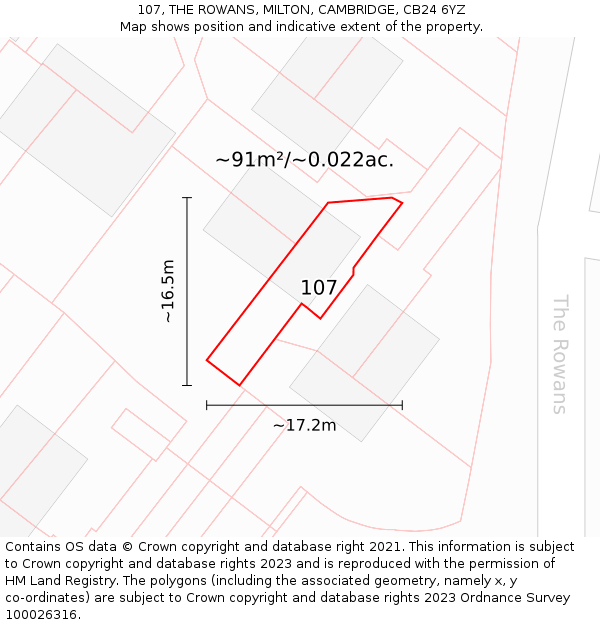 107, THE ROWANS, MILTON, CAMBRIDGE, CB24 6YZ: Plot and title map
