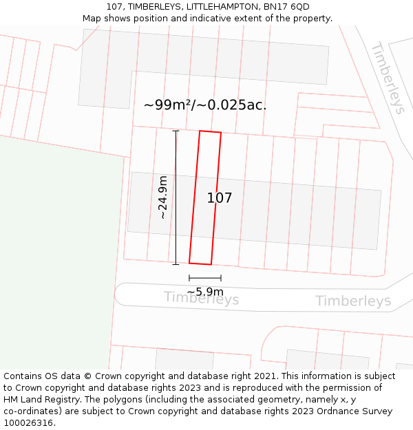 107, TIMBERLEYS, LITTLEHAMPTON, BN17 6QD: Plot and title map