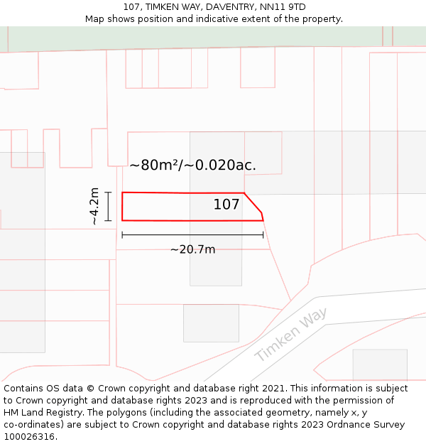 107, TIMKEN WAY, DAVENTRY, NN11 9TD: Plot and title map