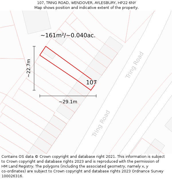107, TRING ROAD, WENDOVER, AYLESBURY, HP22 6NY: Plot and title map