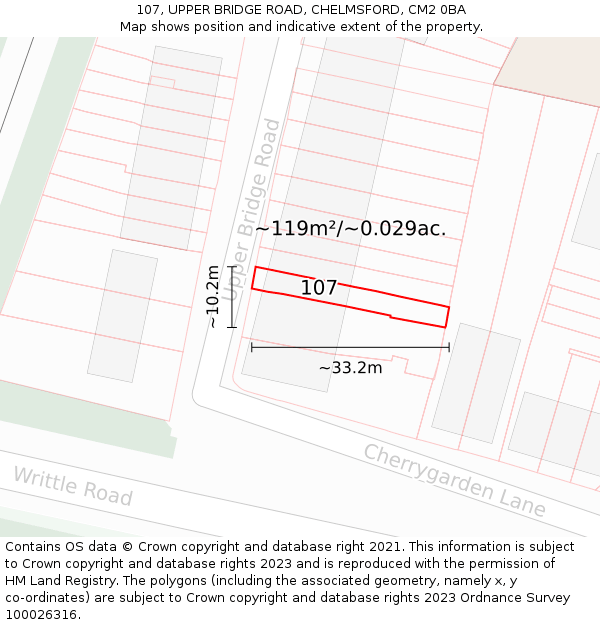 107, UPPER BRIDGE ROAD, CHELMSFORD, CM2 0BA: Plot and title map