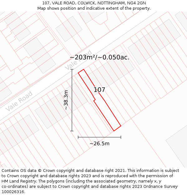 107, VALE ROAD, COLWICK, NOTTINGHAM, NG4 2GN: Plot and title map
