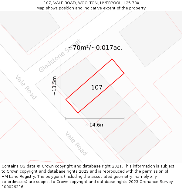 107, VALE ROAD, WOOLTON, LIVERPOOL, L25 7RX: Plot and title map