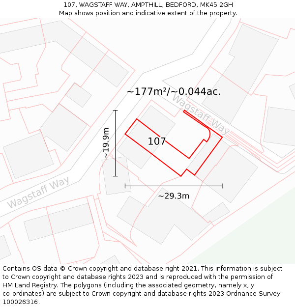 107, WAGSTAFF WAY, AMPTHILL, BEDFORD, MK45 2GH: Plot and title map