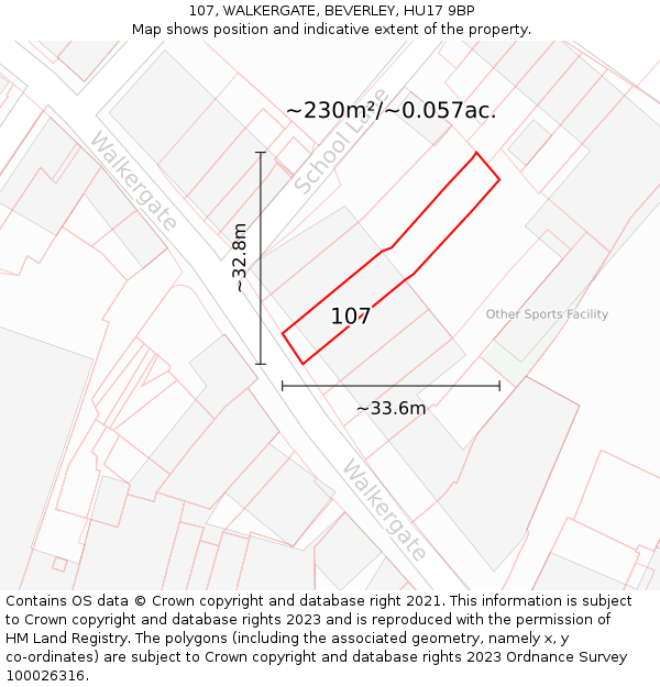 107, WALKERGATE, BEVERLEY, HU17 9BP: Plot and title map