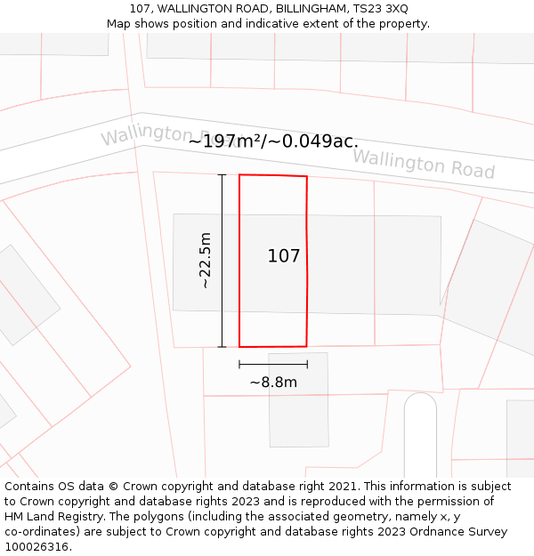 107, WALLINGTON ROAD, BILLINGHAM, TS23 3XQ: Plot and title map