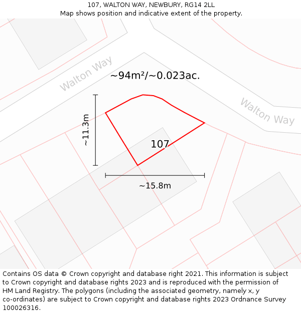 107, WALTON WAY, NEWBURY, RG14 2LL: Plot and title map