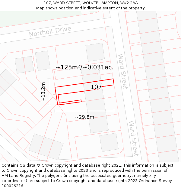 107, WARD STREET, WOLVERHAMPTON, WV2 2AA: Plot and title map