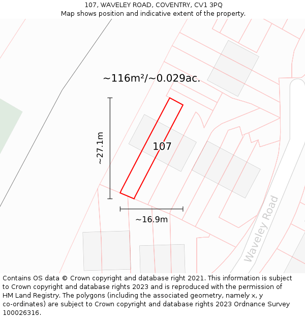 107, WAVELEY ROAD, COVENTRY, CV1 3PQ: Plot and title map