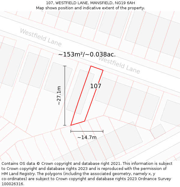107, WESTFIELD LANE, MANSFIELD, NG19 6AH: Plot and title map