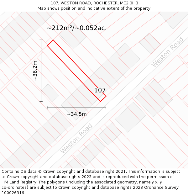 107, WESTON ROAD, ROCHESTER, ME2 3HB: Plot and title map