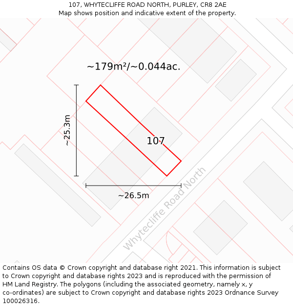 107, WHYTECLIFFE ROAD NORTH, PURLEY, CR8 2AE: Plot and title map