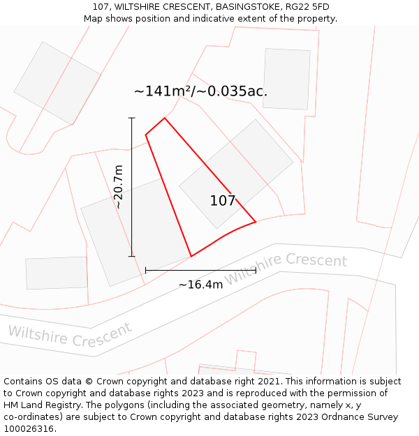 107, WILTSHIRE CRESCENT, BASINGSTOKE, RG22 5FD: Plot and title map