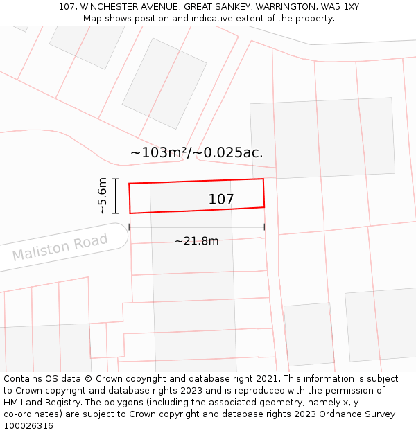 107, WINCHESTER AVENUE, GREAT SANKEY, WARRINGTON, WA5 1XY: Plot and title map