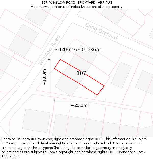 107, WINSLOW ROAD, BROMYARD, HR7 4UG: Plot and title map
