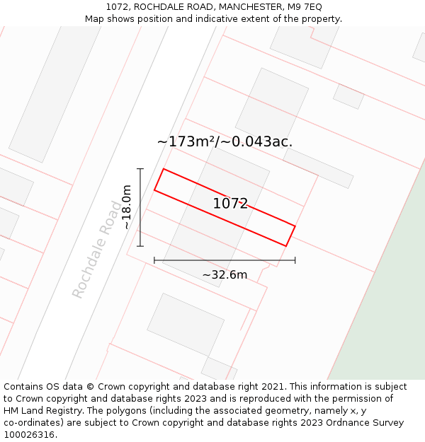 1072, ROCHDALE ROAD, MANCHESTER, M9 7EQ: Plot and title map