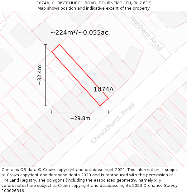 1074A, CHRISTCHURCH ROAD, BOURNEMOUTH, BH7 6DS: Plot and title map
