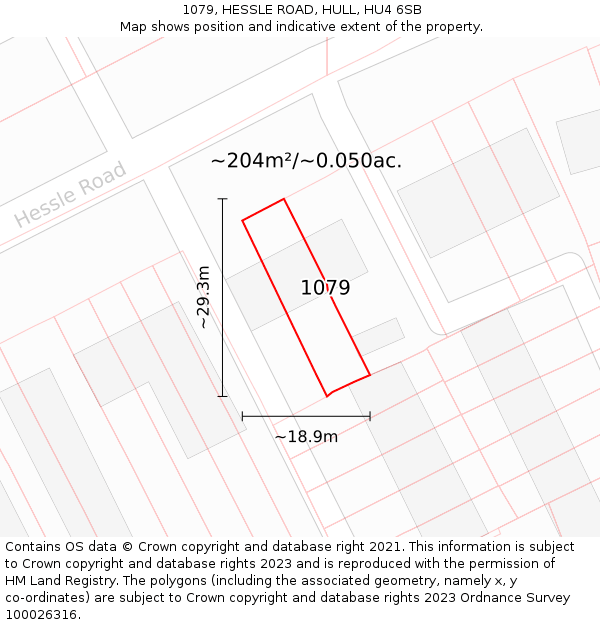 1079, HESSLE ROAD, HULL, HU4 6SB: Plot and title map