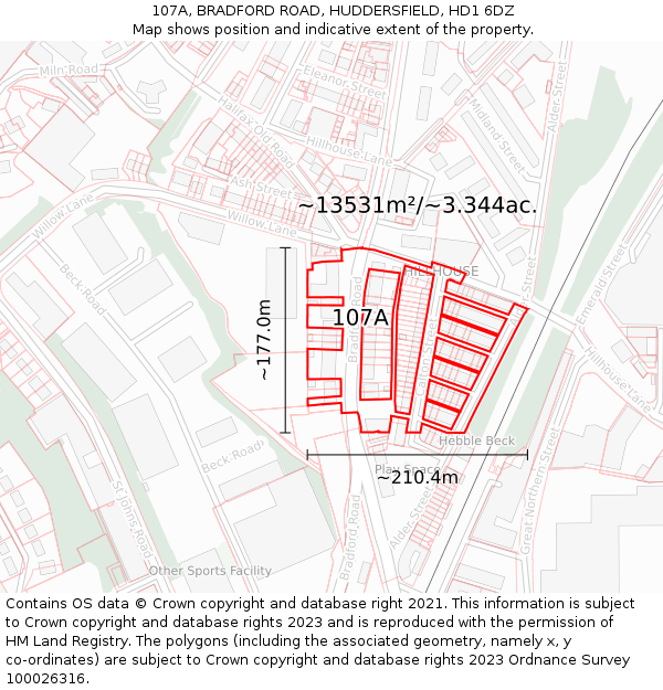 107A, BRADFORD ROAD, HUDDERSFIELD, HD1 6DZ: Plot and title map