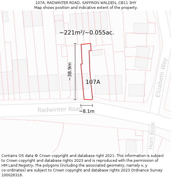 107A, RADWINTER ROAD, SAFFRON WALDEN, CB11 3HY: Plot and title map
