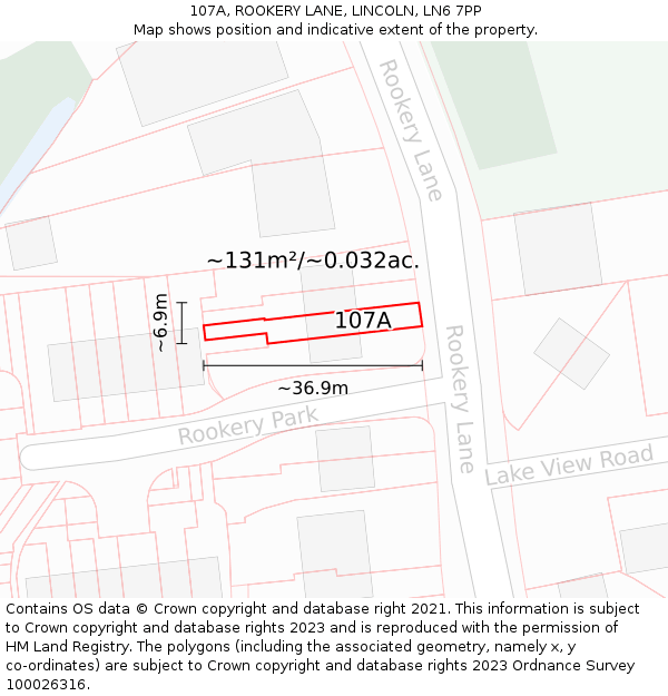 107A, ROOKERY LANE, LINCOLN, LN6 7PP: Plot and title map