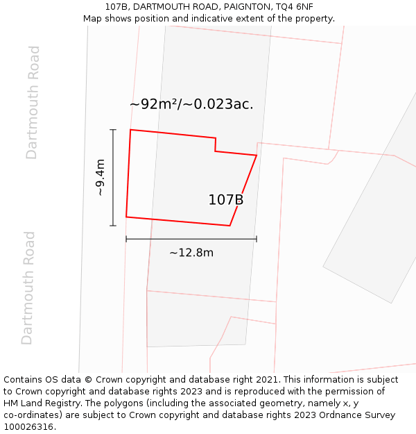 107B, DARTMOUTH ROAD, PAIGNTON, TQ4 6NF: Plot and title map