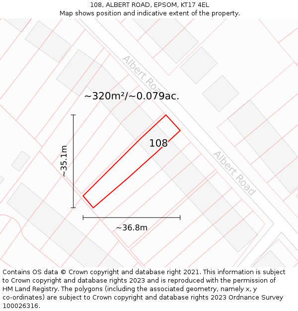 108, ALBERT ROAD, EPSOM, KT17 4EL: Plot and title map