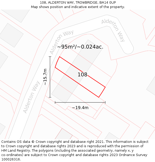 108, ALDERTON WAY, TROWBRIDGE, BA14 0UP: Plot and title map
