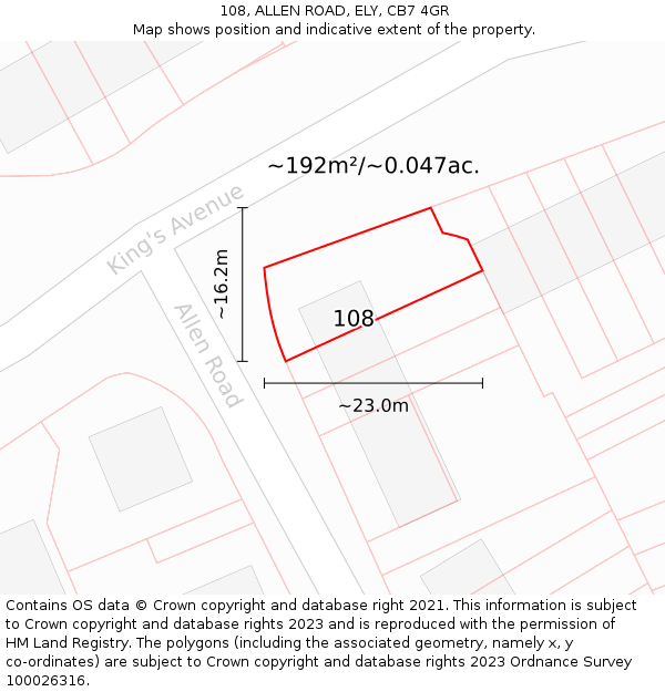 108, ALLEN ROAD, ELY, CB7 4GR: Plot and title map