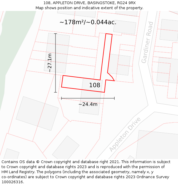 108, APPLETON DRIVE, BASINGSTOKE, RG24 9RX: Plot and title map