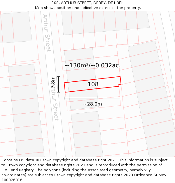 108, ARTHUR STREET, DERBY, DE1 3EH: Plot and title map