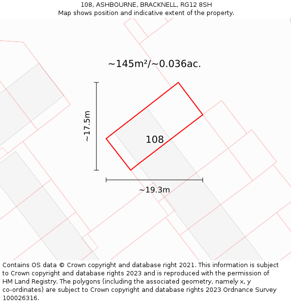 108, ASHBOURNE, BRACKNELL, RG12 8SH: Plot and title map