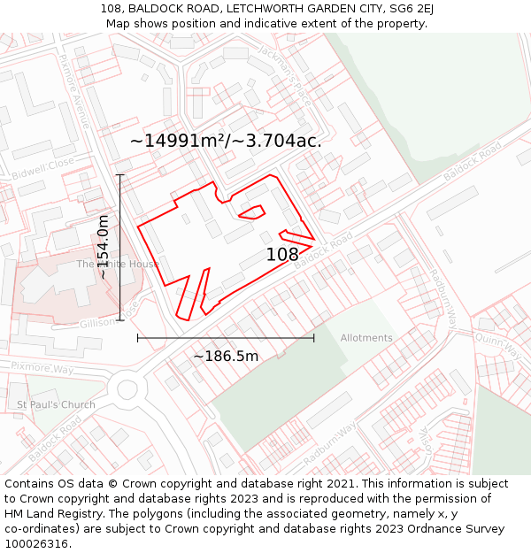 108, BALDOCK ROAD, LETCHWORTH GARDEN CITY, SG6 2EJ: Plot and title map