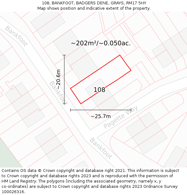 108, BANKFOOT, BADGERS DENE, GRAYS, RM17 5HY: Plot and title map