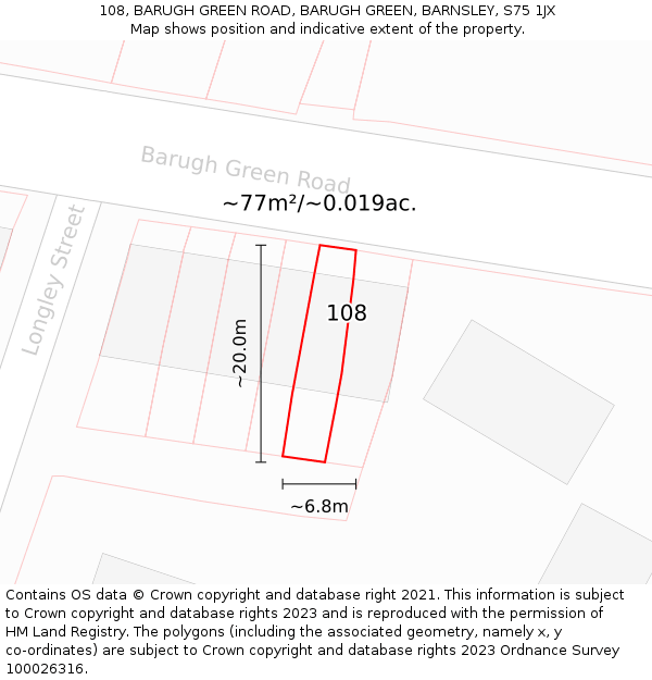 108, BARUGH GREEN ROAD, BARUGH GREEN, BARNSLEY, S75 1JX: Plot and title map