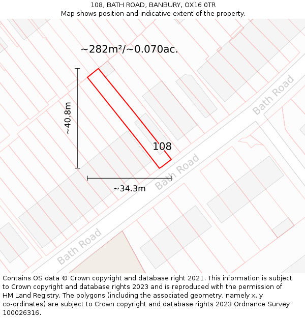 108, BATH ROAD, BANBURY, OX16 0TR: Plot and title map