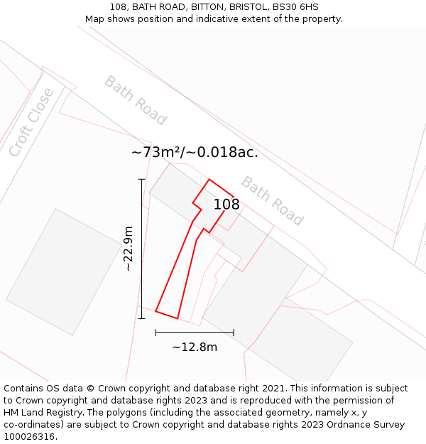 108, BATH ROAD, BITTON, BRISTOL, BS30 6HS: Plot and title map