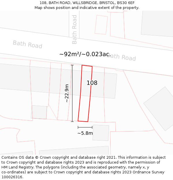 108, BATH ROAD, WILLSBRIDGE, BRISTOL, BS30 6EF: Plot and title map