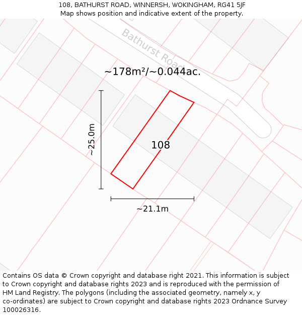 108, BATHURST ROAD, WINNERSH, WOKINGHAM, RG41 5JF: Plot and title map