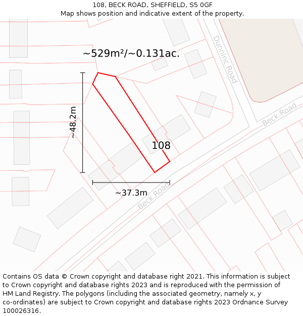108, BECK ROAD, SHEFFIELD, S5 0GF: Plot and title map