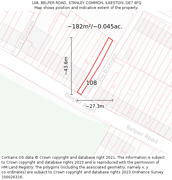 108, BELPER ROAD, STANLEY COMMON, ILKESTON, DE7 6FQ: Plot and title map