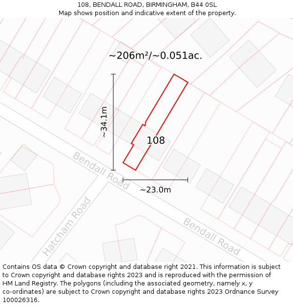 108, BENDALL ROAD, BIRMINGHAM, B44 0SL: Plot and title map
