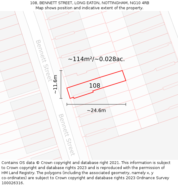 108, BENNETT STREET, LONG EATON, NOTTINGHAM, NG10 4RB: Plot and title map