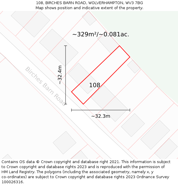 108, BIRCHES BARN ROAD, WOLVERHAMPTON, WV3 7BG: Plot and title map